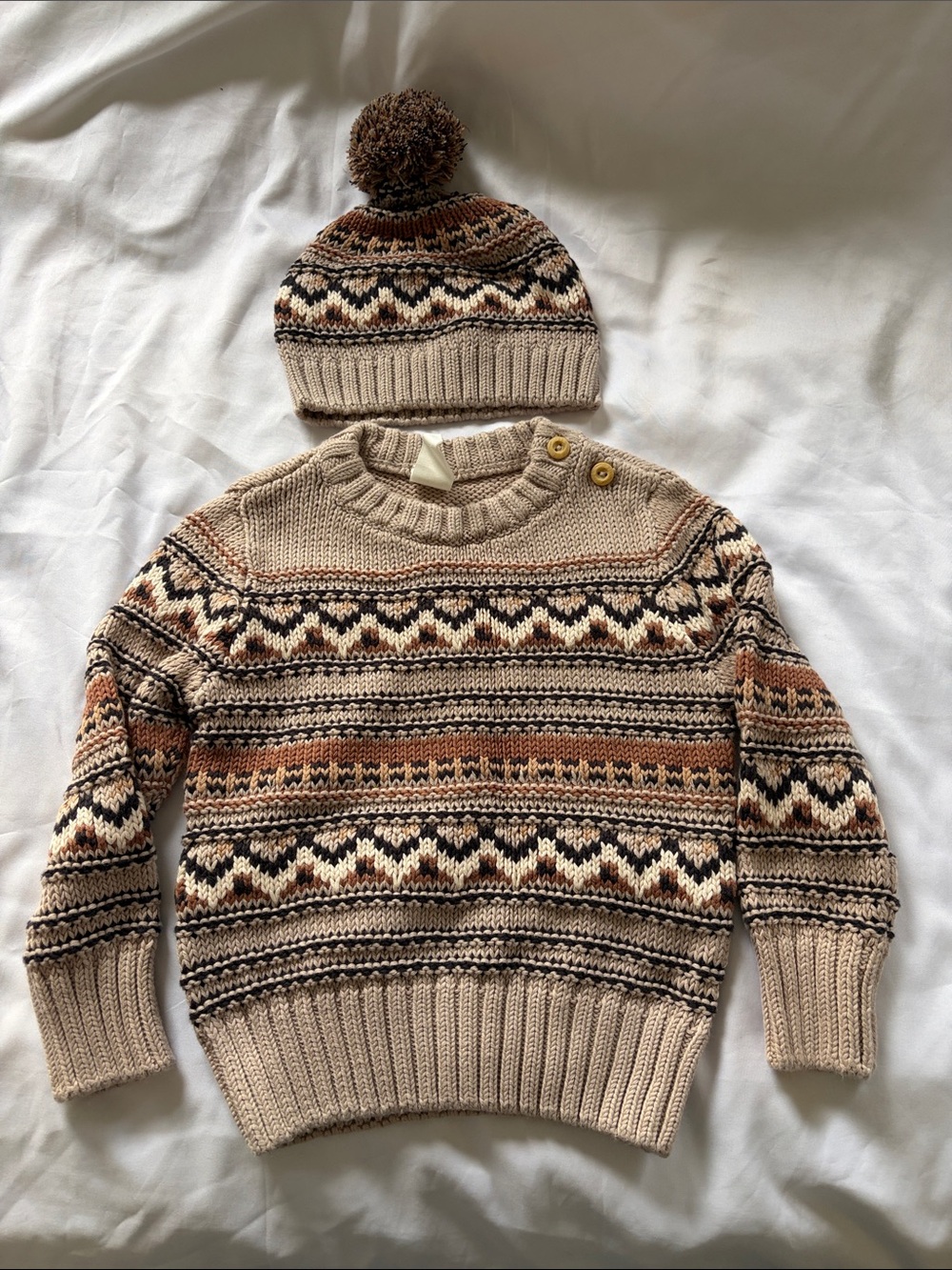 H&M Beige Cotton Sweater Set with Matching Hat 2T